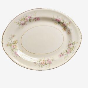 Vtg Homer Laughlin Eggshell Nautilus Pink Rose Platter 1949 11.9 X 9 Chip G49N5